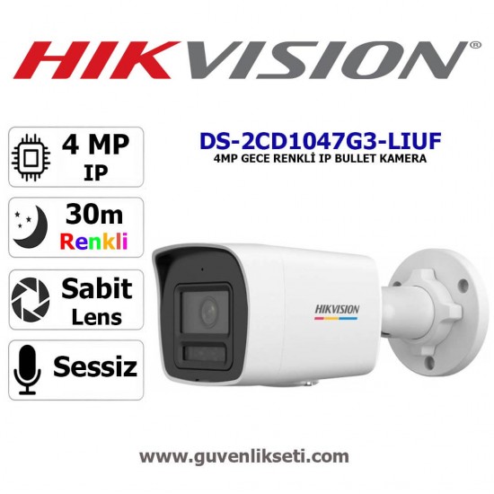 Hikvision DS-2CD1047G3-LIUF 4mp Gece Renkli ip Bullet Kamera Hikvision DS-2CD1047G3-LIUF 4MP gece renkli dış mekan bullet güvenlik kamerası ColorVu IP kamera